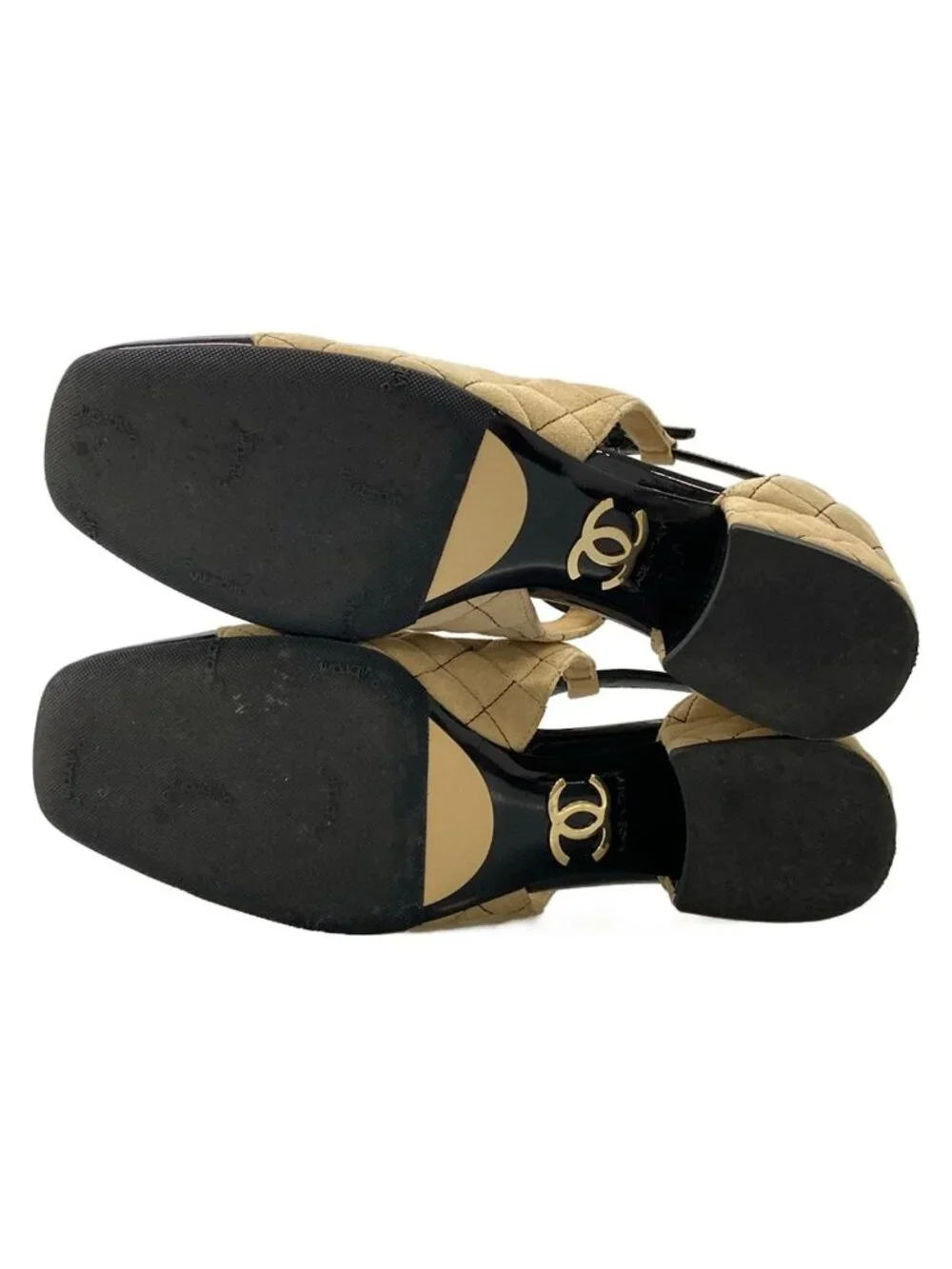 Chanel Pumps Mary Jane Quilted Beige Black Leather Heels